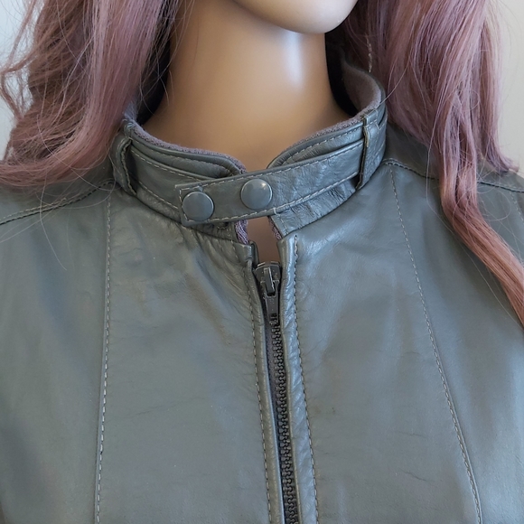 Mario Delfino vintage leather bomber jacket gray zip up moto biker - Picture 5 of 16